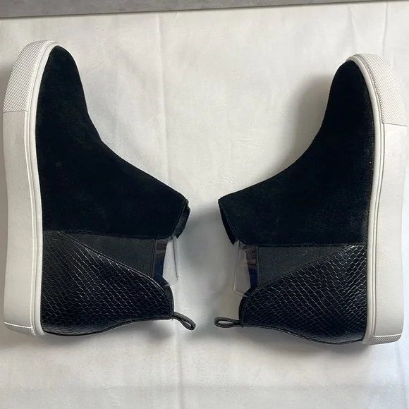 Steve Madden Zaci Wedge Sneaker Boot Black Suede Leather Faux Snakeskin Size 7M - Picture 6 of 13